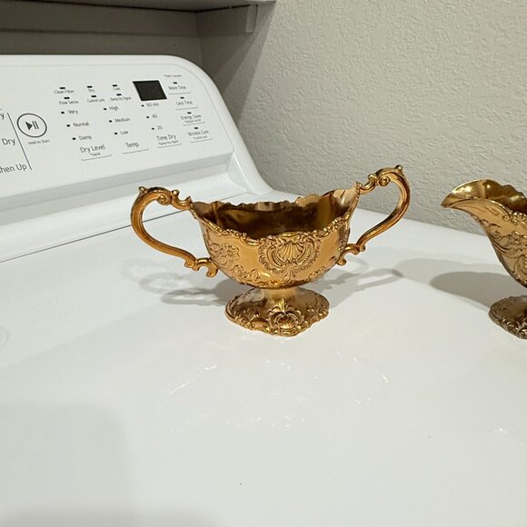 Vintage Gold Holiday Imports Crown Gold Heavy Sugar & Creamer - Picture 5 of 12